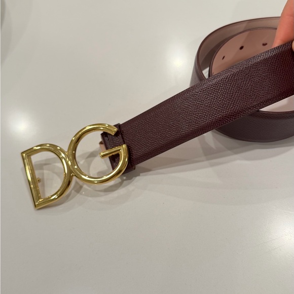 Dolce & Gabbana Accessories - Dolce & Gabbana Burgundy Leather Belt with Gold DG Buckle